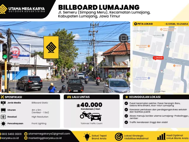 Sewa Titik Baliho dan Billboard di Jl. Semeru (Simpang Meru), Kecamatan Lumajang, Kabupaten Lumajang, Jawa Timur