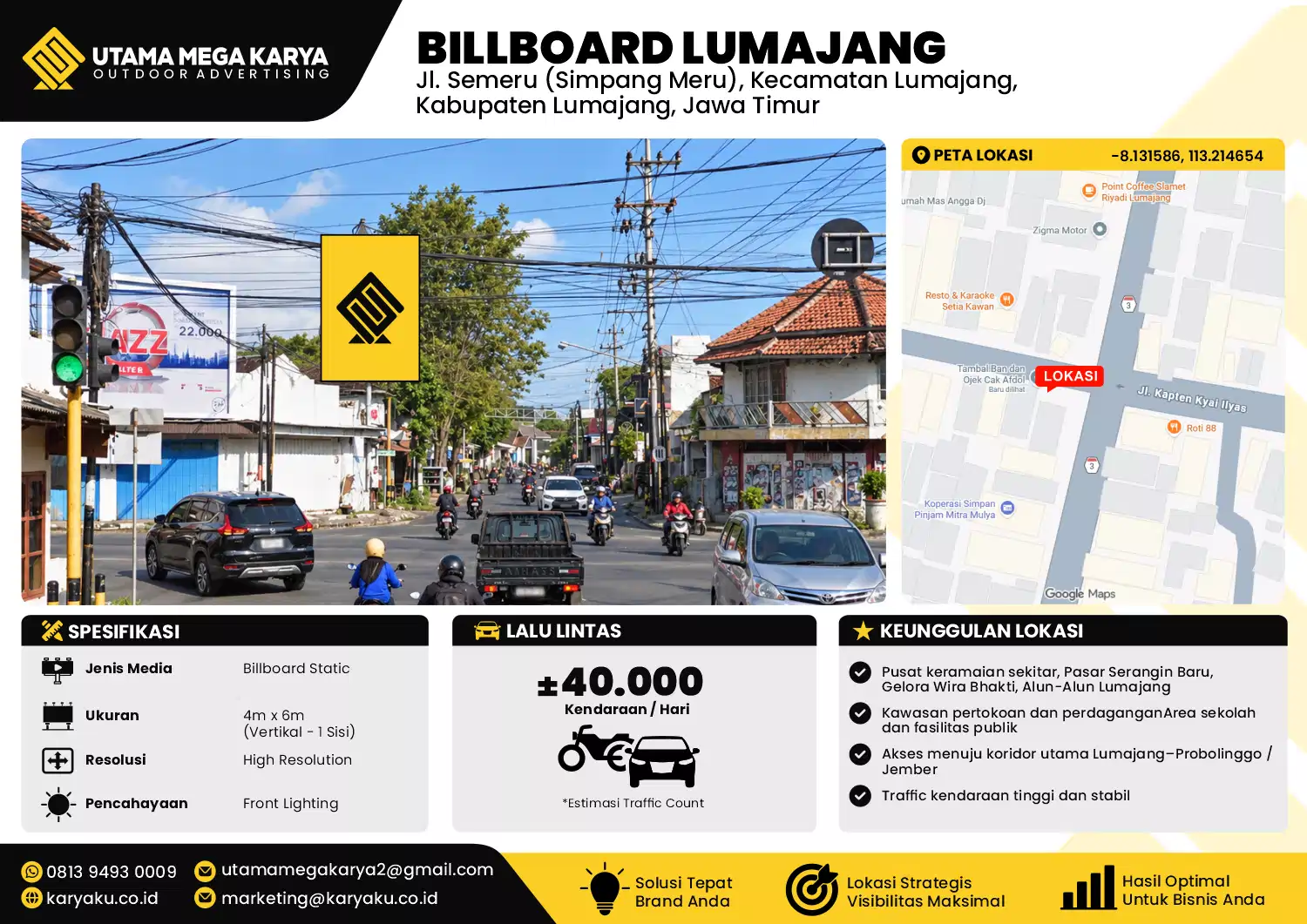 Sewa Titik Baliho dan Billboard di Jl. Semeru (Simpang Meru), Kecamatan Lumajang, Kabupaten Lumajang, Jawa Timur