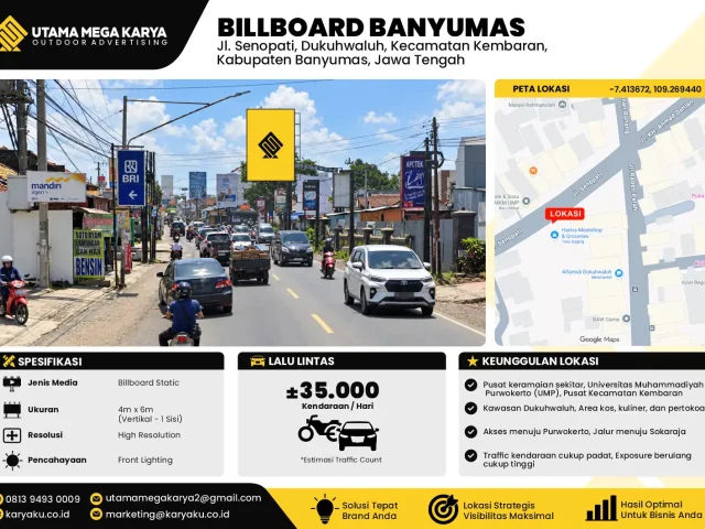 Sewa Titik Baliho dan Billboard di Jl. Senopati, Dukuhwaluh, Kecamatan Kembaran, Kabupaten Banyumas, Jawa Tengah