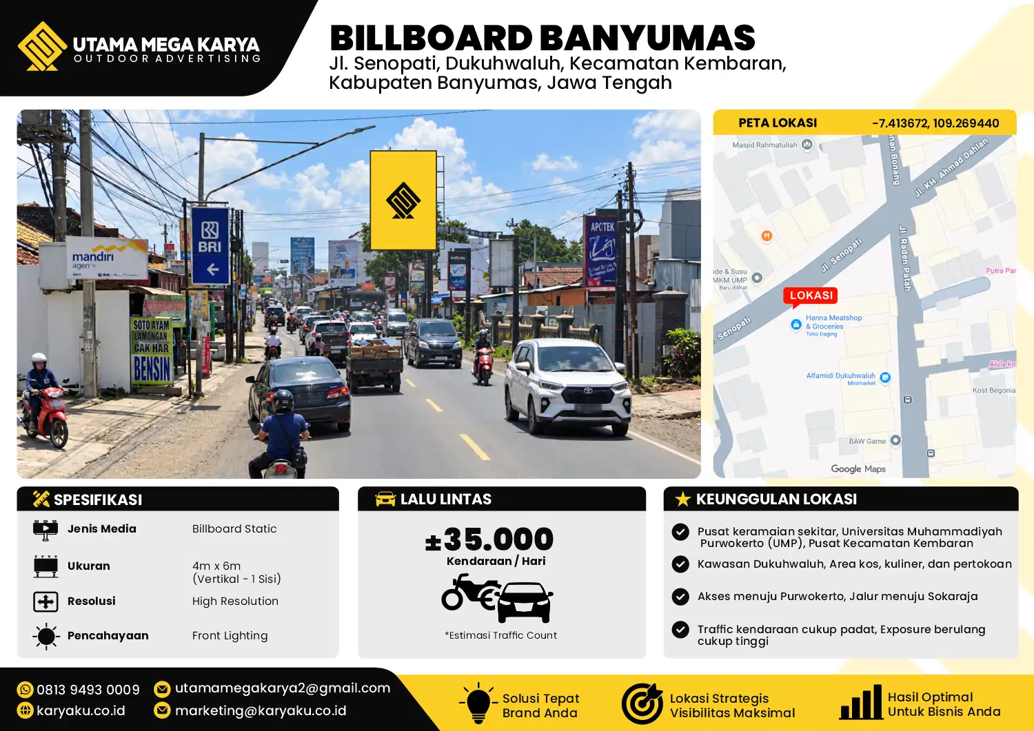 Sewa Titik Baliho dan Billboard di Jl. Senopati, Dukuhwaluh, Kecamatan Kembaran, Kabupaten Banyumas, Jawa Tengah
