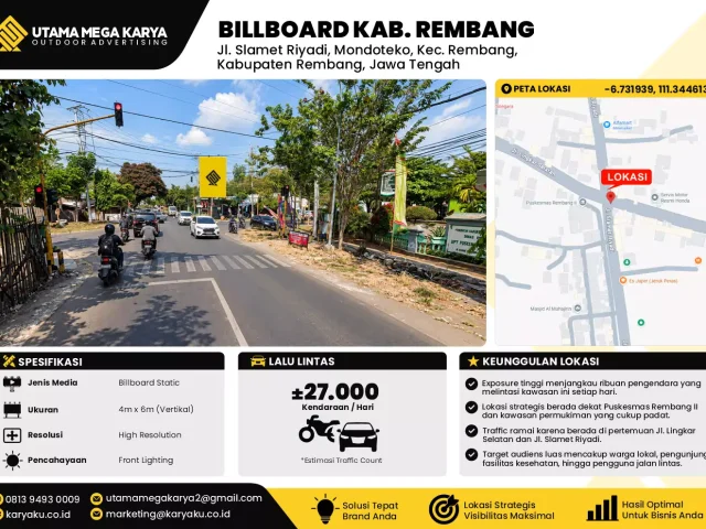 Sewa Titik Billboard di Jl. Slamet Riyadi,(Puskesmas Rembang II) Kec. Rembang, Kabupaten Rembang, Jawa Tengah