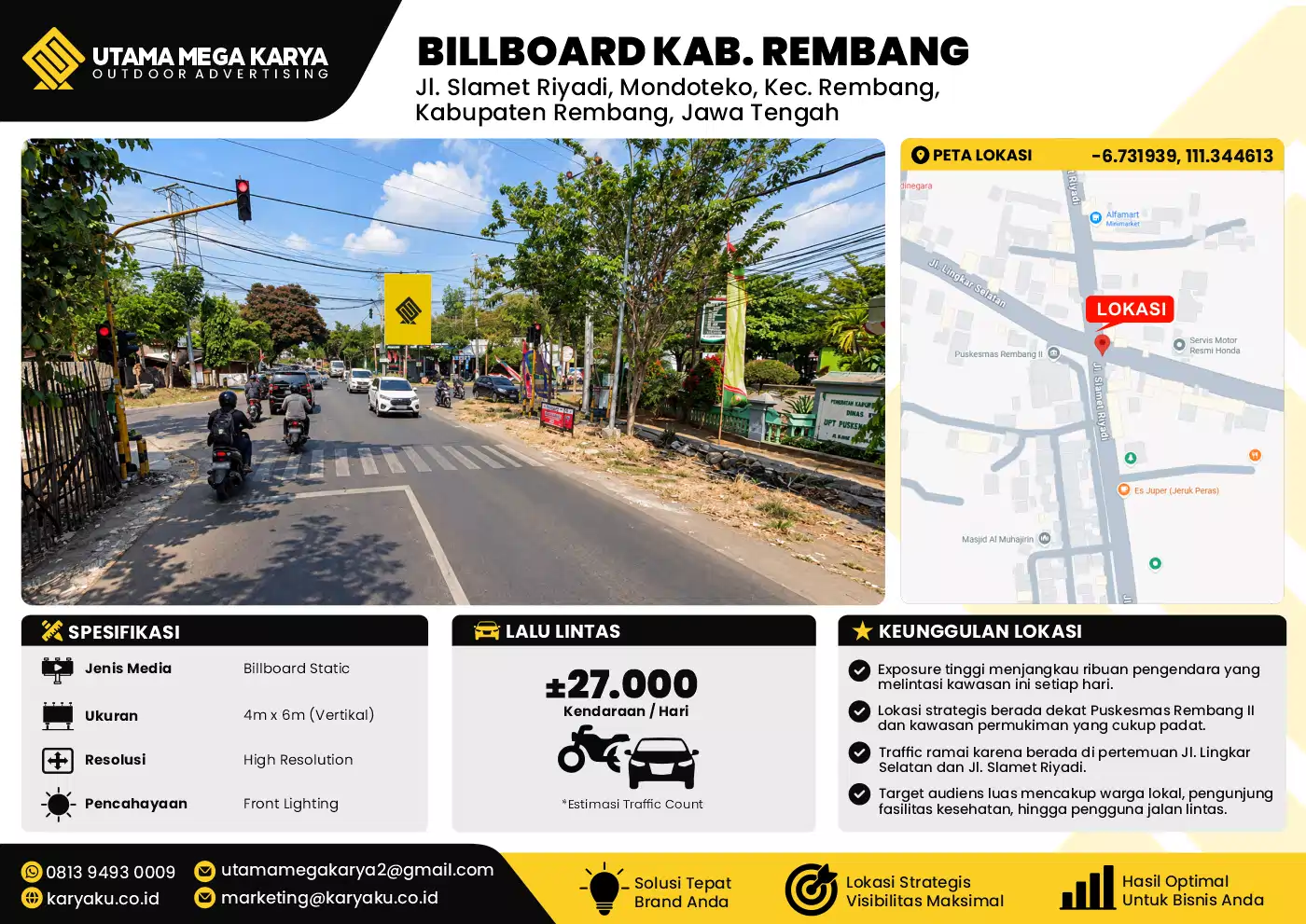 Sewa Titik Billboard di Jl. Slamet Riyadi,(Puskesmas Rembang II) Kec. Rembang, Kabupaten Rembang, Jawa Tengah