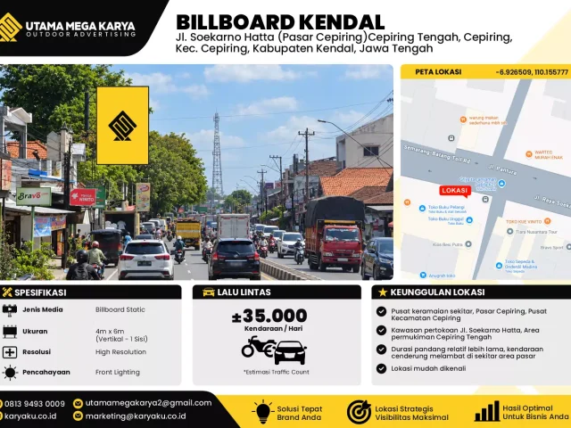 Sewa Titik Billboard di Jalan Soekarno Hatta Pasar Cepiring Tengah Kabupaten Kendal Jawa Tengah