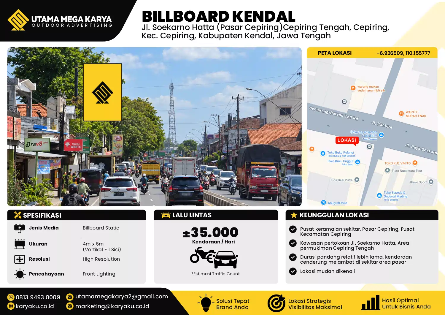 Sewa Titik Billboard di Jalan Soekarno Hatta Pasar Cepiring Tengah Kabupaten Kendal Jawa Tengah