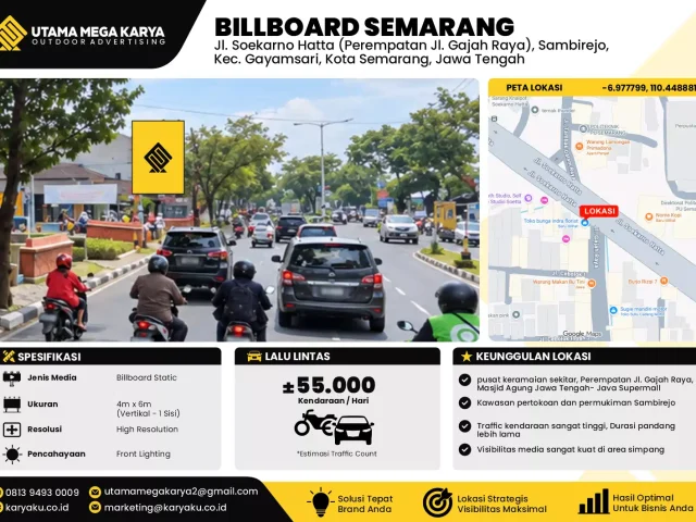 Sewa Titik Billboard di Jalan Soekarno Hatta (perempatan jalan gajah raya sambirejo) Kec Gayamsari Kota Semarang