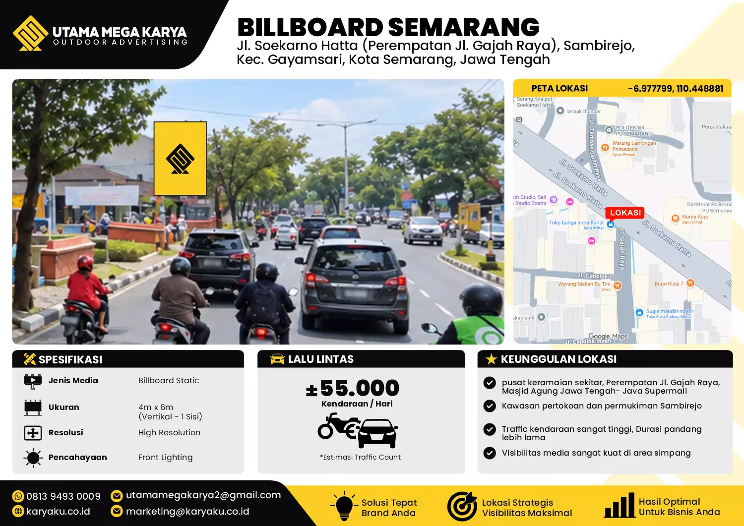 Sewa Titik Billboard di Jalan Soekarno Hatta (perempatan jalan gajah raya sambirejo) Kec Gayamsari Kota Semarang