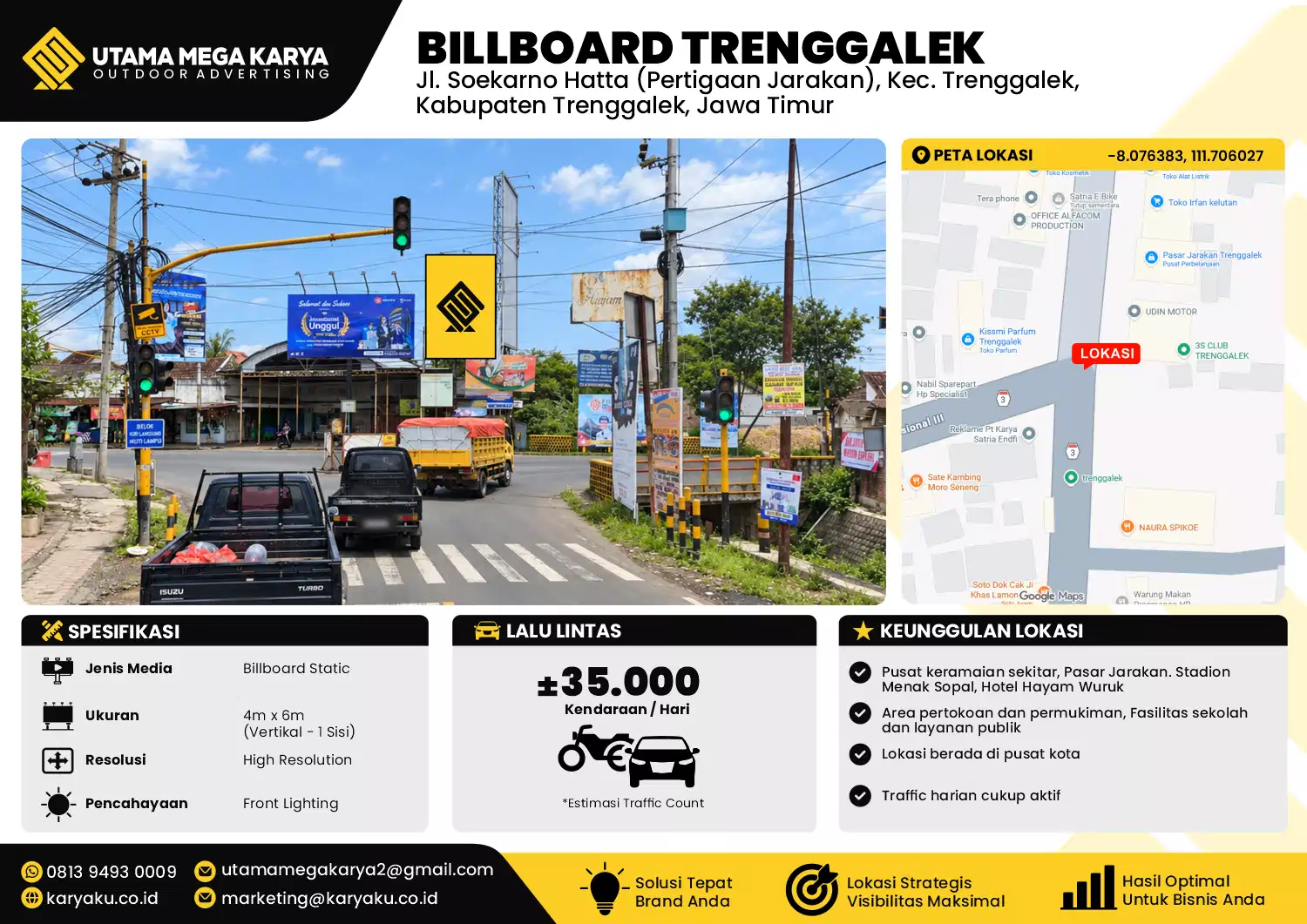 Sewa Titik Baliho dan Billboard di Jl. Soekarno Hatta (Pertigaan Jarakan), Kec. Trenggalek, Kabupaten Trenggalek, Jawa Timur