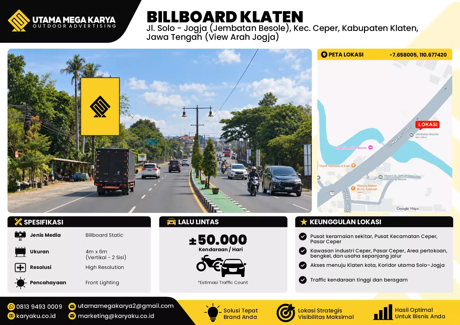 Sewa Titik Baliho dan Billboard di Jl. Solo - Jogja (Jembatan Besole), Kec. Ceper, Kabupaten Klaten, Jawa Tengah (View Arah Jogja)