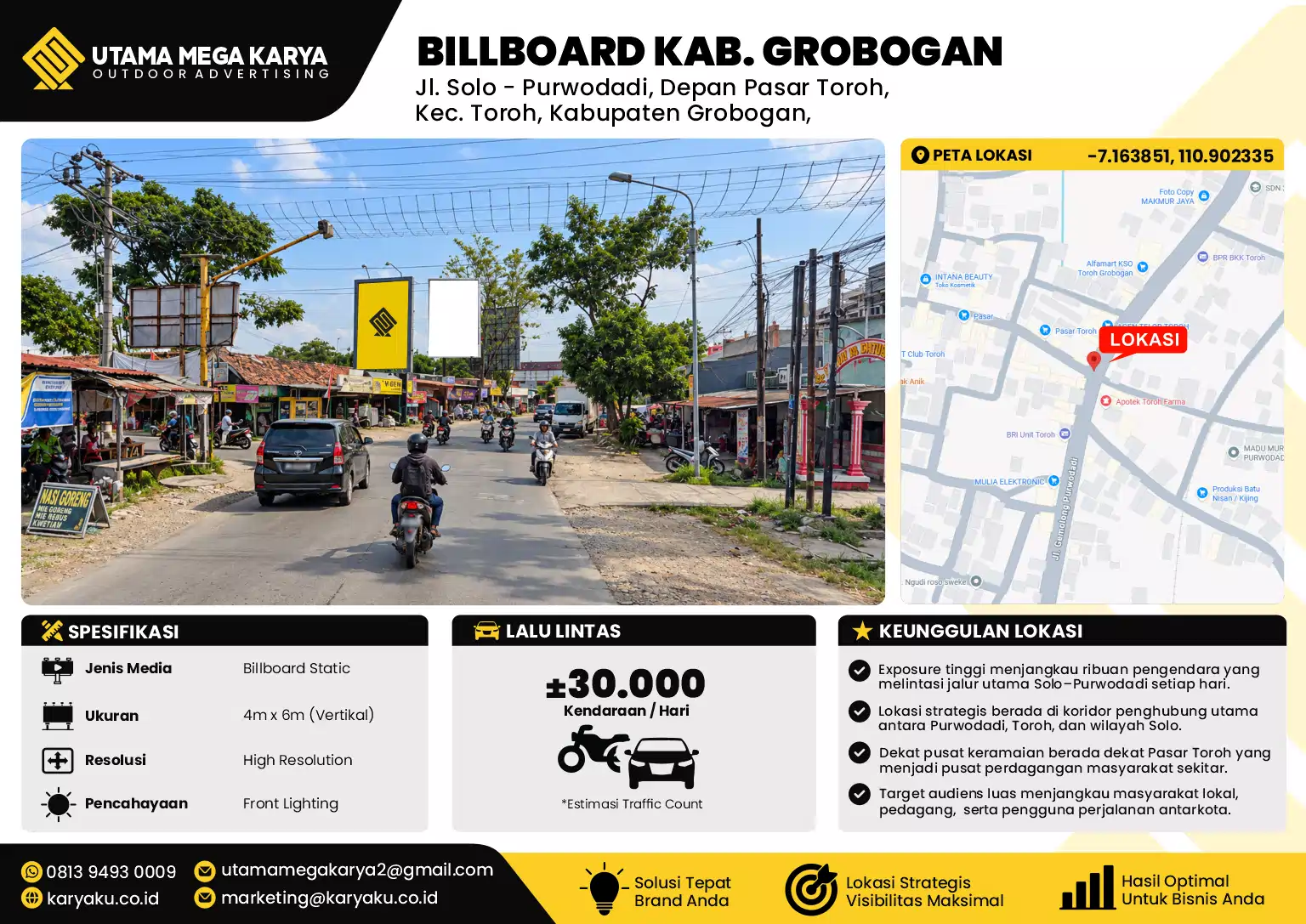 Sewa Titik Billboard di Jl. Solo - Purwodadi, Depan Pasar Toroh, Kec. Toroh, Kabupaten Grobogan, Jawa Tengah