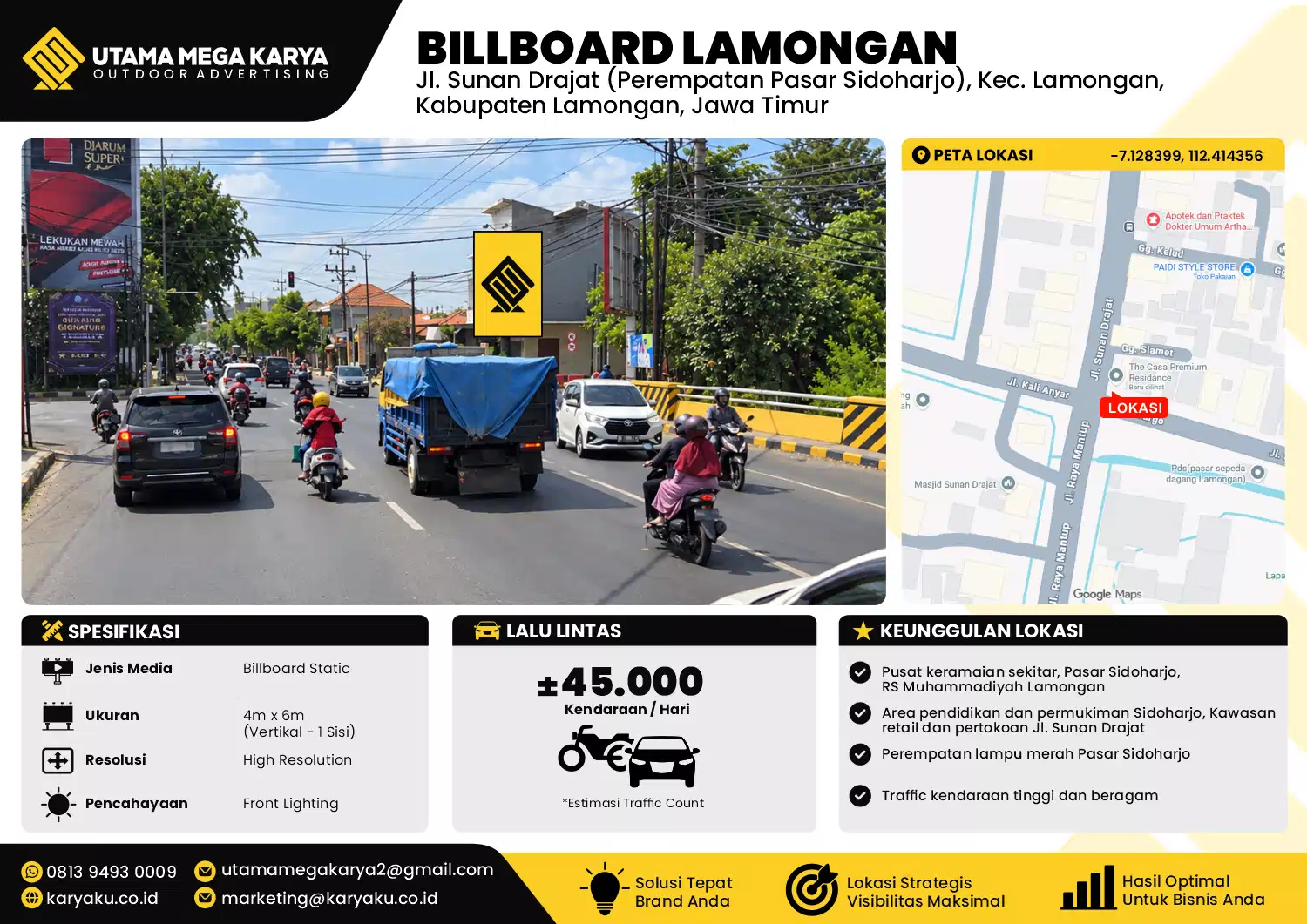 Sewa Titik Baliho dan Billboard di Jl. Sunan Drajat (Perempatan Pasar Sidoharjo), Kec. Lamongan, Kabupaten Lamongan, Jawa Timur