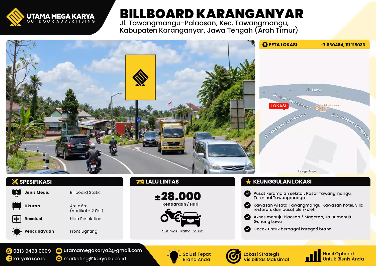 Sewa Titik Baliho dan Billboard di Jl. Tawangmangu-Palaosan, Kec. Tawangmangu, Kabupaten Karanganyar, Jawa Tengah (Arah Timur)
