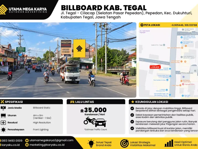 Sewa Titik Billboard di Jl. Tegal - Cilacap (Selatan Pasar Pepedan), Pepedan, Kec. Dukuhturi,Kabupaten Tegal, Jawa Tengah, Kab. Tegal