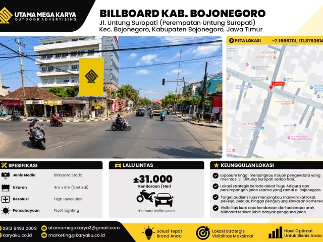 Sewa Titik Baliho dan Billboard di Jl. Untung Suropati (Perempatan Untung Suropati) Kec. Bojonegoro, Kabupaten Bojonegoro, Jawa Timur
