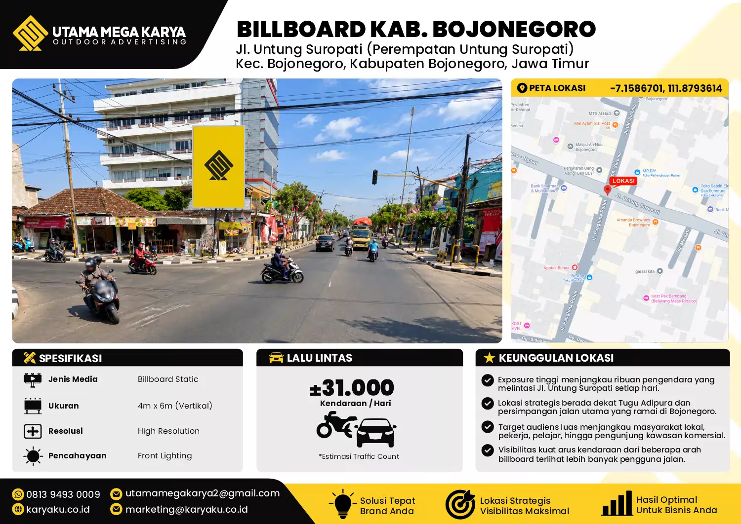 Sewa Titik Baliho dan Billboard di Jl. Untung Suropati (Perempatan Untung Suropati) Kec. Bojonegoro, Kabupaten Bojonegoro, Jawa Timur