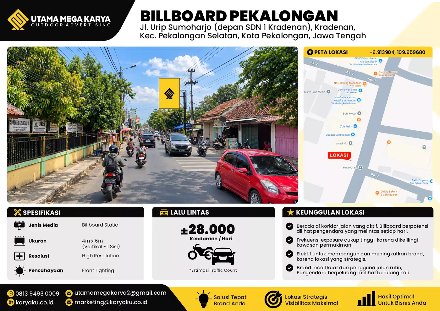Sewa Titik Billboard di Jl. Urip Sumoharjo (depan SDN 1 Kradenan), Kradenan, Kec. Pekalongan Selatan, Kota Pekalongan, Jawa Tengah