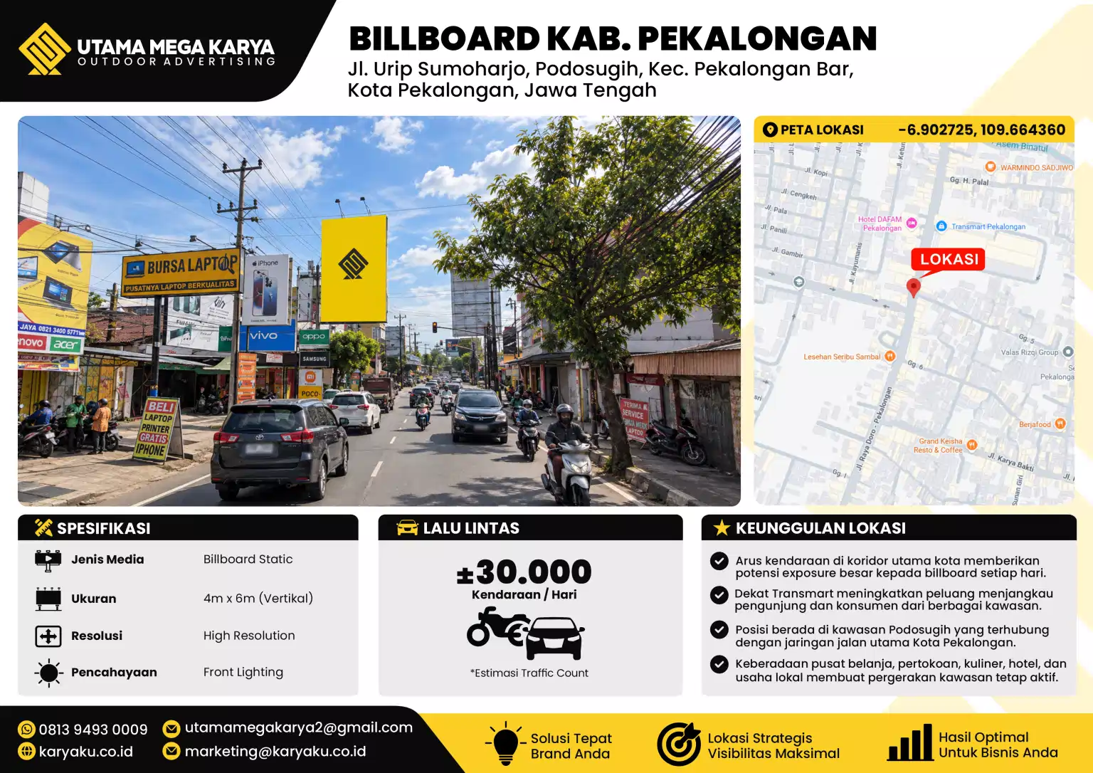 Sewa Titik Baliho dan Billboard di Jl. Urip Sumoharjo, Kec. Pekalongan Barat, Kota Pekalongan, Jawa Tengah