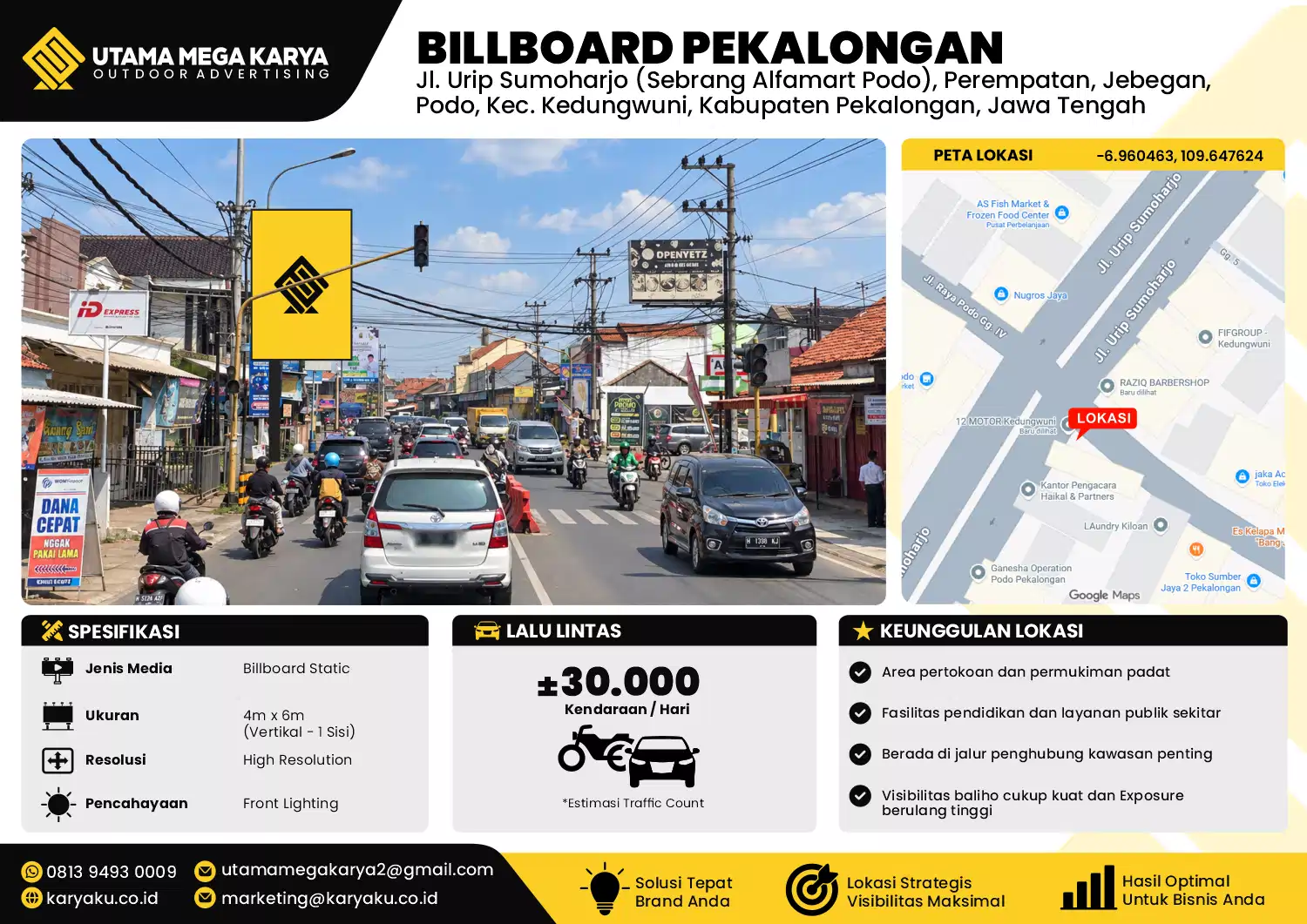 Sewa Titik Baliho dan Billboard di Jl. Urip Sumoharjo (Sebrang Alfamart Podo), Perempatan, Jebegan, Podo, Kec. Kedungwuni, Kabupaten Pekalongan, Jawa Tengah