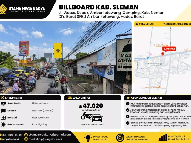 Sewa Titik Baliho dan Billboard di Jl. Wates, Gamping, Kab. Sleman DIY, Barat SPBU Ambar Ketawang, Hadap Barat
