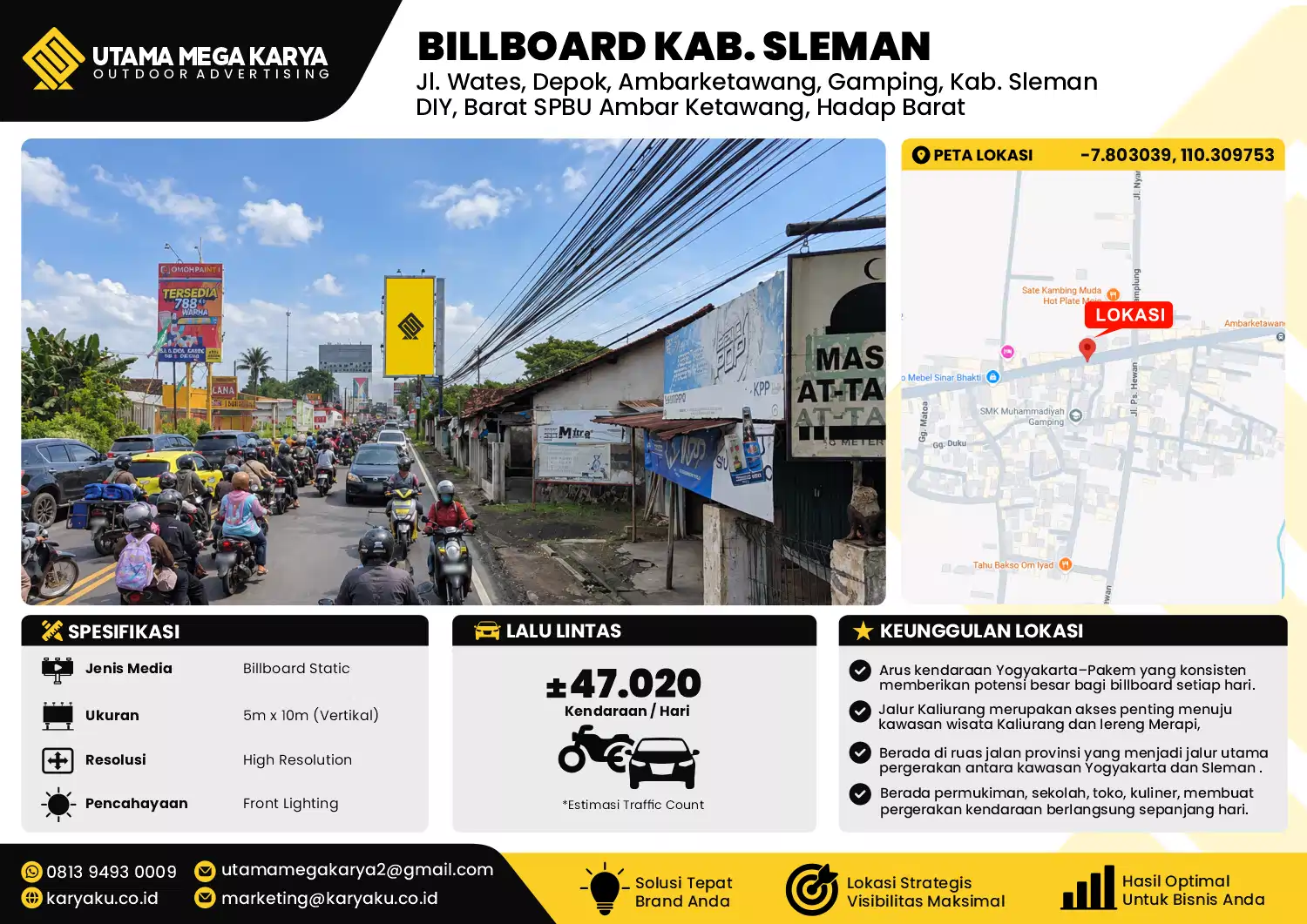 Sewa Titik Baliho dan Billboard di Jl. Wates, Gamping, Kab. Sleman DIY, Barat SPBU Ambar Ketawang, Hadap Barat