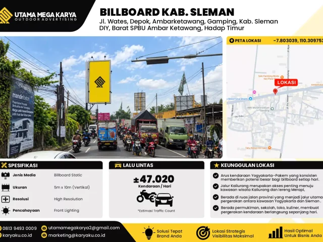Sewa Titik Baliho dan Billboard di Jl. Wates, Gamping, Kab. Sleman DIY, Barat SPBU Ambar Ketawang, Hadap Timur