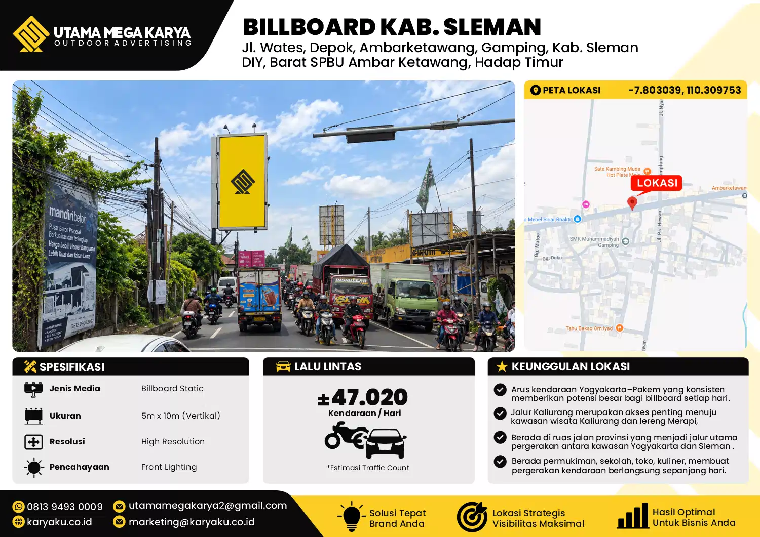 Sewa Titik Baliho dan Billboard di Jl. Wates, Gamping, Kab. Sleman DIY, Barat SPBU Ambar Ketawang, Hadap Timur