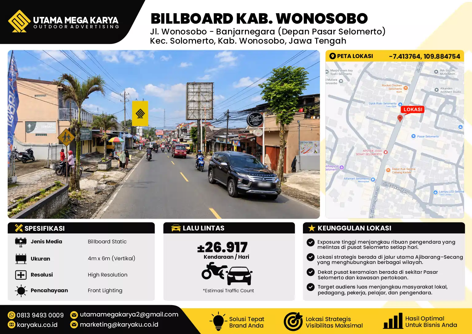 Sewa Titik Billboard di Jl. Wonosobo - Banjarnegara (Depan Pasar Selomerto) Kec. Solomerto, Kab. Wonosobo, Jawa Tengah