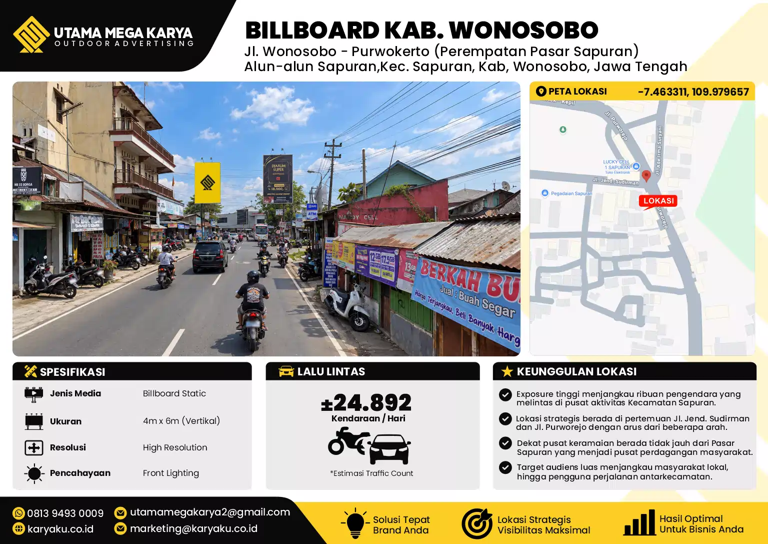 Sewa Titik Billboard di Jl. Wonosobo - Purwokerto (Perempatan Pasar Sapuran) Alun-alun Sapuran,Kec. Sapuran, Kab, Wonosobo, Jawa Tengah