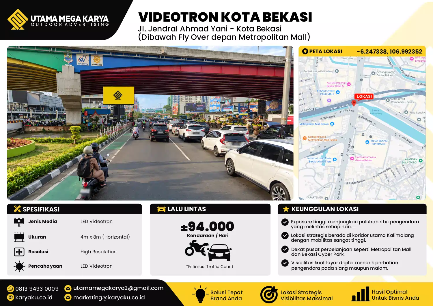 Sewa Titik Videotron di Jl. Jendral Ahmad Yani - Kota Bekasi (Dibawah Fly Over depan Metropolitan Mall)
