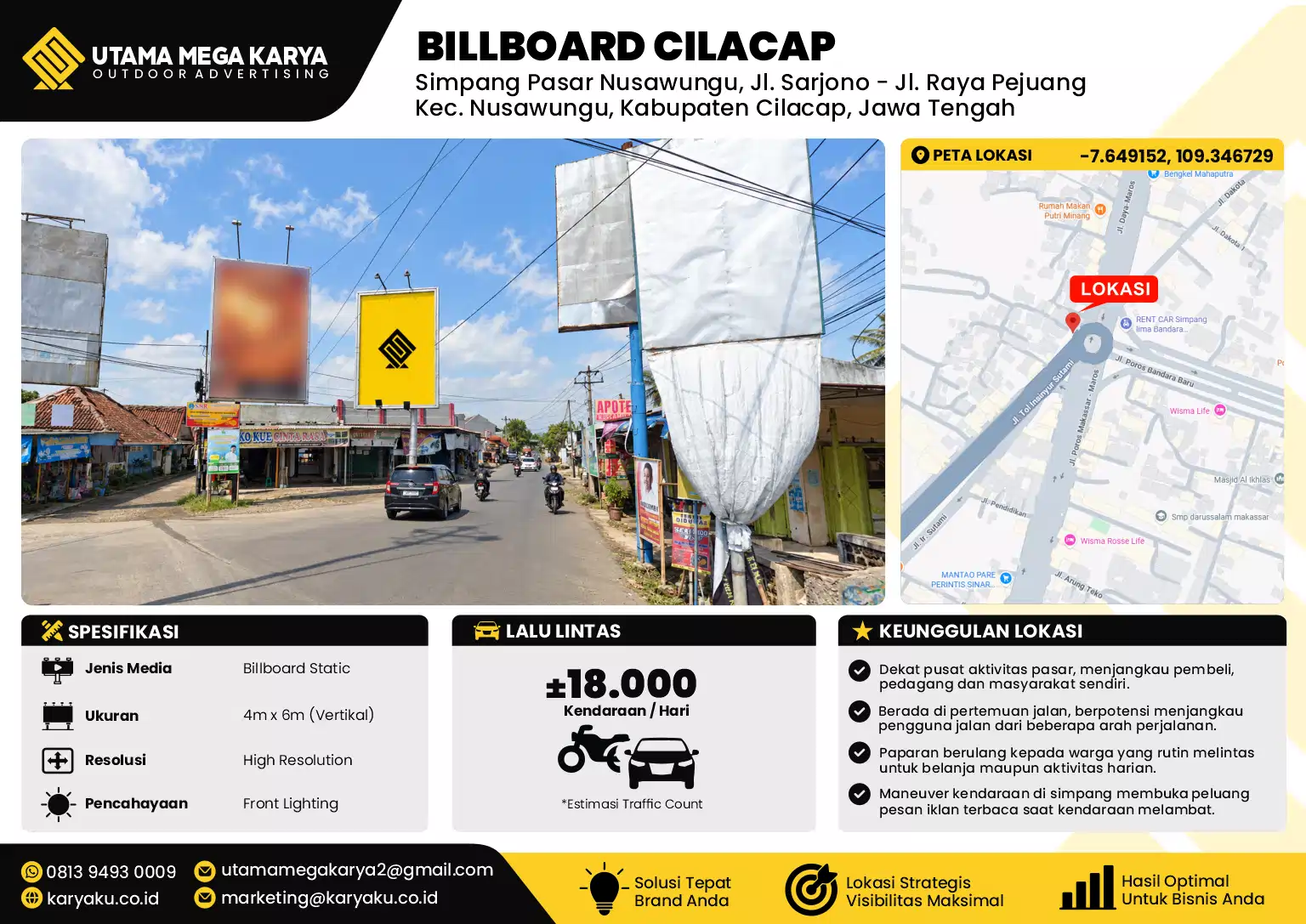 Sewa Titik Baliho dan Billboard di Simpang Pasar Nusawungu, Jl. Sarjono - Jl. Raya Pejuang Kec. Nusawungu, Kabupaten Cilacap, Jawa Tengah